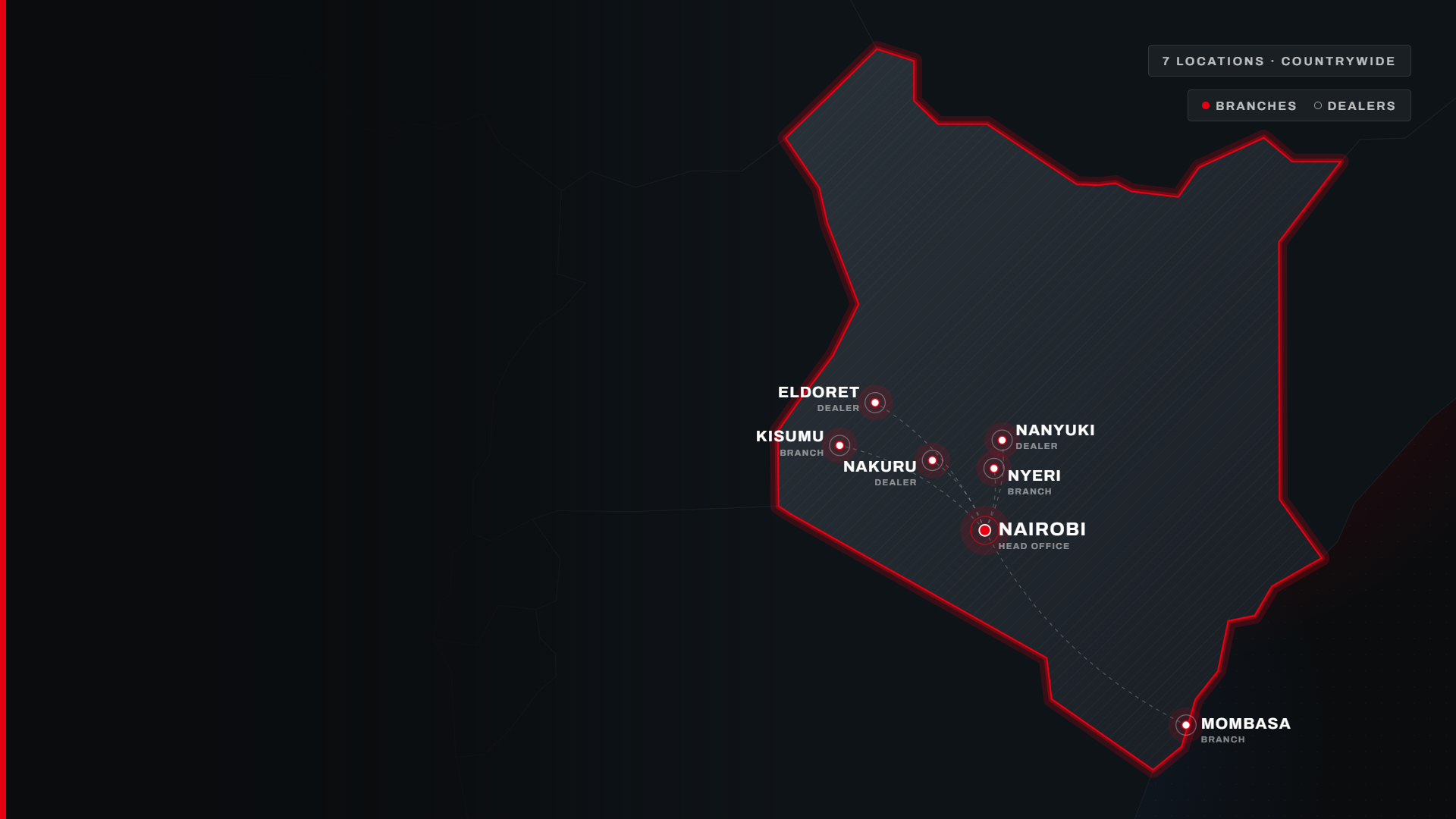 Map of FUSO branches and dealers across Kenya